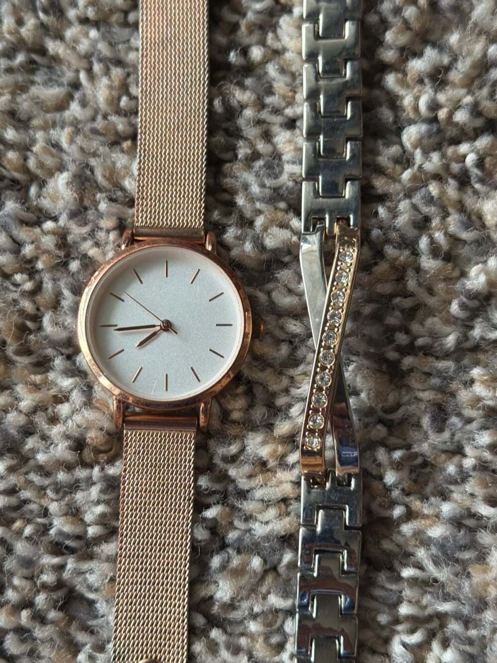 Set of 2 Women's Rose Gold Tone Mesh and Two-Tone Rhinestone Fashion Watches
